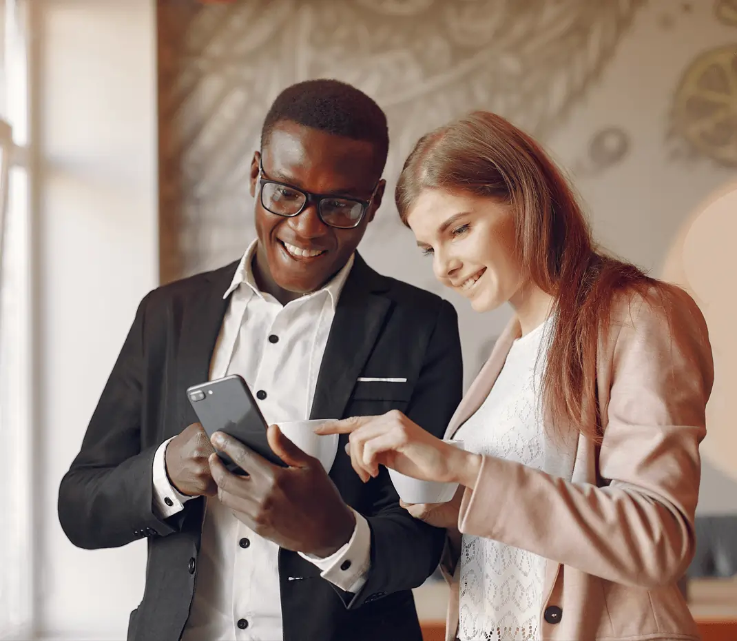 People using a mobile financial service together